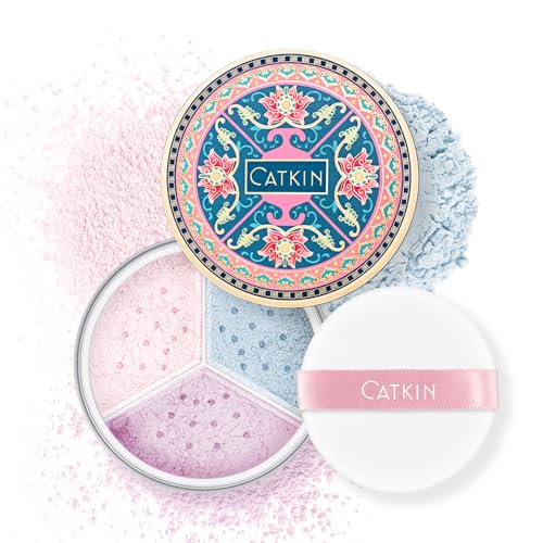 CATKIN Loose Setting Powder - Translucent Shimmer Finishing Powder, 3 Colors Even Skin Tone, Oil Control Makeup Pore Minimizing Powder with Velour Puff (0.42oz, C03 Shimmer for Dry Skin)