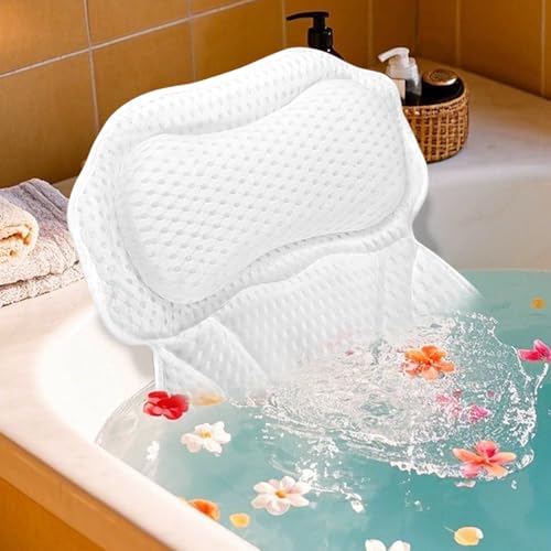 Luxury Bath Pillow for Tub - 4D Air Mesh Head/Neck/Back Support with 6 Non-Slip Suction Cups