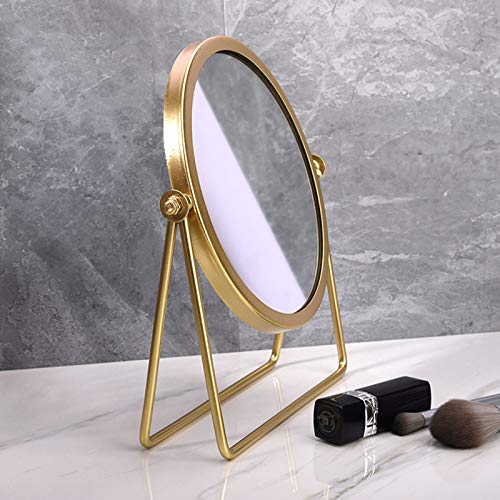 Iron Tabletop Makeup Mirror, Round Swivel Desktop Stand Mirror, 360¡ÆRotation One-Sided Dressing Table Mirror(Golden)