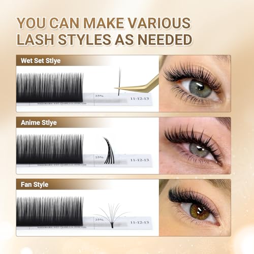 NAGARAKU Wet Camellia Eyelash Extension, Individual Lashes 3 Multi-length Fans Premium Matte Black Natural Pre-Glued Classic Lash Extensions Mega Volume Beauty Salon Supplies - 0.07LC 12-13-14