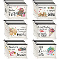 Capoda 24 Pcs Teacher Appreciation Gifts Bulk Makeup Cosmetic Bags Survival Kit Bags with Zipper Funny Pencil Pouch for Graduation Birthday Christmas(Flower)