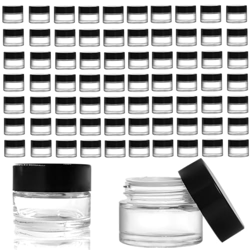 70 Pack Glass Sample Container, 10ml Empty Jars with Lids, 10 Gram Tiny Sample Jar Lip Balm Containers for Cosmetics, Lotion, Cream, Makeup, Samples, Wax, Skincare, Travelling, Retail Store