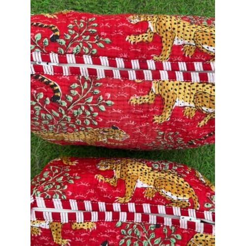 YILLE Set of 3 Pieces Block Printed Travel Organizer Kit Storage Bag for Women Makeup Bag Travel Cosmetic Bag (Red Cheetah)