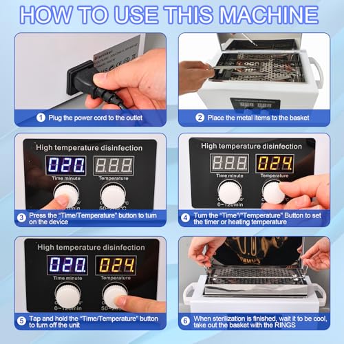 High Temperature Steriliser Autoclave Machine 110V 300W Nail Tool Steriliser Dry Heat Steriliser Dental Instrument Steriliser Nail Tool Steriliser 2.5L Capacity with LED Display (White)
