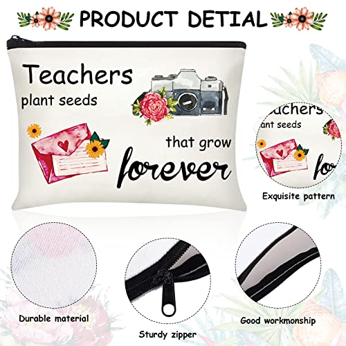 Capoda 24 Pcs Teacher Appreciation Gifts Bulk Makeup Cosmetic Bags Survival Kit Bags with Zipper Funny Pencil Pouch for Graduation Birthday Christmas(Flower)