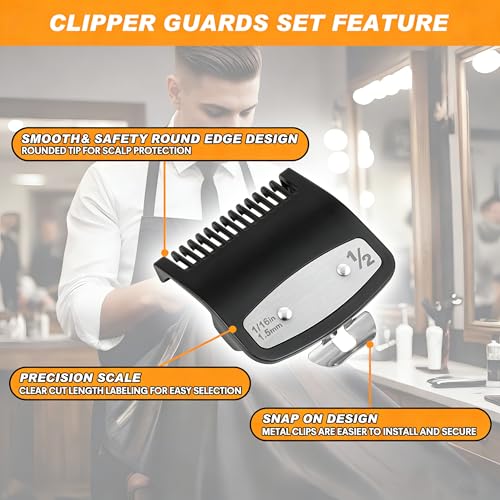 3 Pack Replacement Fit for Wahl Clipper Guards Set? Compatible with 1/2 clipper guards, 1 clipper guards, Metal Guide Comb Attachment 1/16"(1.5 mm), 1/8" (3.0 mm), for Barbers and Stylists, Black
