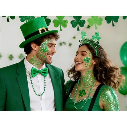 Go Ho Green Face Body Glitter,St Patricks Day Shamrock Hair Glitter Makeup,Self Adhesive Holographic Chunky Sequins Glitters,Irish Festival Four Leaf Clover Green Accessories