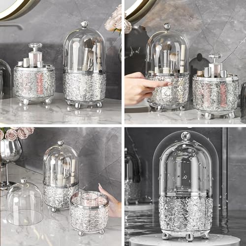 CrazyHome Makeup Organizer Countertop | Cosmetic Organizer for Vanity | Clear Organizers for Skincare, Lipstick 3-in-1 Makeup Storage Combo with Rotating Brush Holder & Stackable Drawer Box