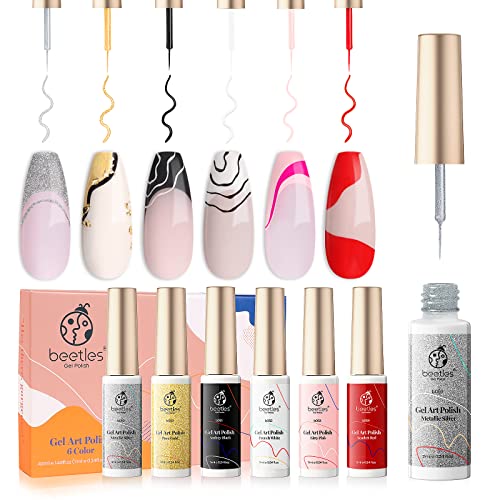 Beetles Liner Gel Polish with Curing Lamp 36W U V Nail Lamp, 6 Colors Liner Gel Polish Set with Fast Drying Compact LED Nail Dryer