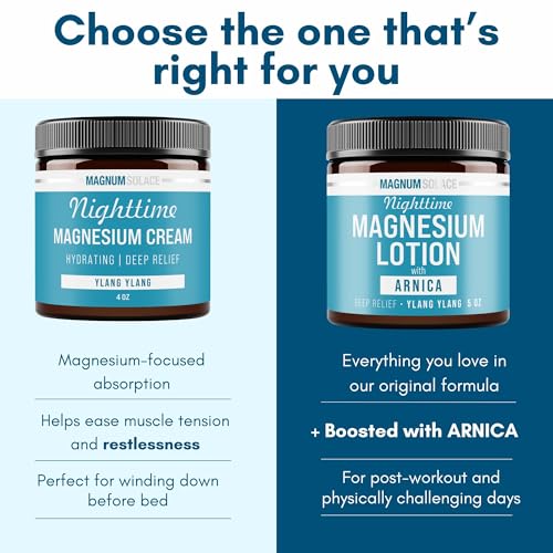 Magnum Solace Nighttime Magnesium Lotion with Arnica ? Soothing Relief & Relaxation, Highly Concentrated Magnesium for Muscles & Joints ? Apply to Legs or Feet Before Bed ? Skin-Friendly
