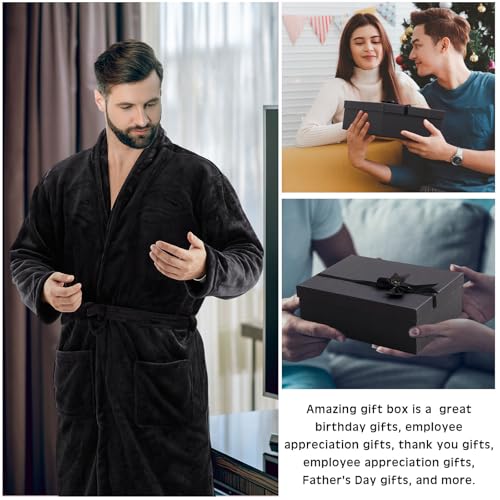 Nuogo 15 Pcs Birthday Gifts for Men Beard Care Set for Him Father's Day Gifts Basket Ideas Kit for Men Tumbler Bath Robe for Dad Husband Boyfriend Box(Black)