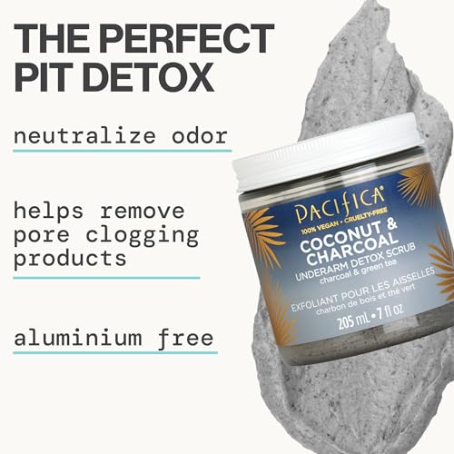 Pacifica Underarm Body Scrub - Armpit Detox Coconut & Charcoal Deodorant? Exfoliating & Nourishing for Natural Deodorant Users ? Aluminum-Free & Safe for Sensitive Skin, Vegan & Cruelty-Free, 7 fl oz