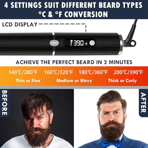 Beard Straightener for Men, Viuyougor Heated Straightening Comb with 4 Temperature Settings, Anti-Scald Technology & Fast Heat-Up, Portable Beard Brush for Beard Shaping