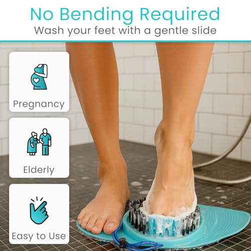 Vive Foot Scrubber for Shower Floor - Feet Cleaner for Dead Skin with Pumice Stone - Massager and Brush Exfoliating - Callus Remover, Improve Circulation and Relieves Pain - Nonslip Suction Cups