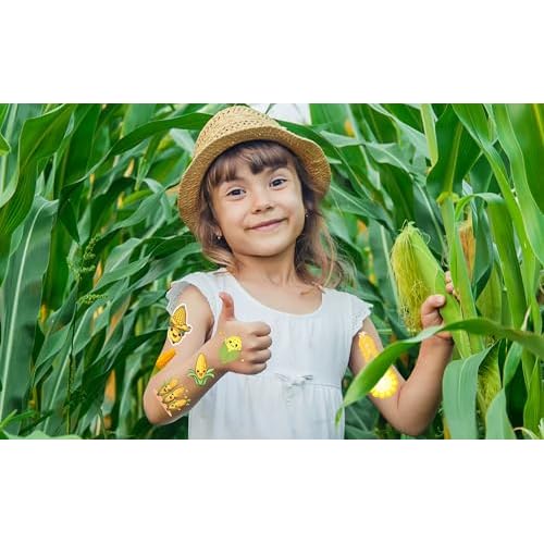 184 Pieces Cute Corn Temporary Tattoos Stickers - Fruits vegetables Yellow Birthday Party Supplies Decorations Favors Kids Gifts Tattoo