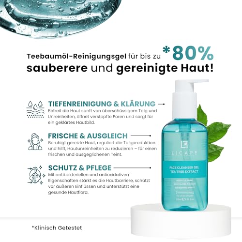 LICAPE¢ç Cleansing Gel Face | Facial Cleanser with Tea Tree Oil | For Oily & Sensitive Skin ? Removes Makeup 200 ml