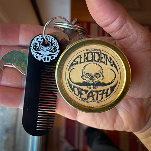 The Vintage Beard Company Sudden Death Strong Hold Mustache Wax and Death Grip Mustache Keychain Comb Set