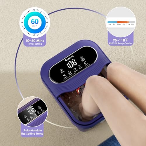 Foot Spa Electric Rotary Massage, Collapsible Foot Bath with Heat, Bubble Jets,Temp Control, and 24 Motorized Shiatsu Massage Balls, Pedicure Foot Spa for Feet Relaxation (Blue)