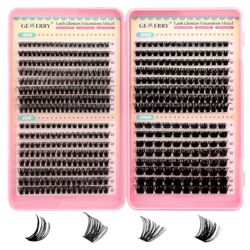 GEMERRY Lash Clusters 60D 80D 100D 200D Eyelashes Clusters Extensions 8-16mm Individual Lashes D Curl Fluffy Wispy False Eyelashes Cluster Lashe DIY Cluster for Beginners