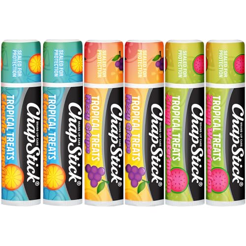 ChapStick Lip Care, Tropical Treats Collection (6 Sticks) ? Electric Tangerine, Fizzy Grape & Zingy Watermelon Lip Balm, 0.15 Oz Ea