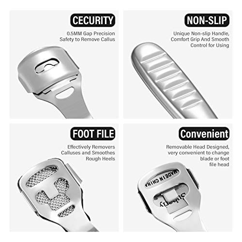 52 Pieces Callus Shaver Set, 50 Replacement Slices Blades 1 Stainless Steel Callus Shaver and 1 Foot File Head Foot Care Tools Hard Dry Skin Remover for Hand Feet
