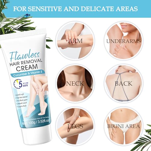 3PCS Hair Removal Cream for Women and Men,Painless Depilatory Cream for Face,Underarms,Leg,Bikini,Gentle Fast Hair Removal Lotion,Moisturizing Depilatory Set at Home, 3.5 Oz