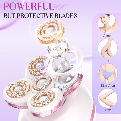 Electric Razors for Women - Painless Body Shavers for Sensitive Skin - 4 in 1 Cordless Lady Trimmer for Women's Leg, Bikini and Face - Waterproof Wet/Dry Remover, Rechargeable, Cherry