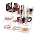 JAPCHET 3 Pack Acrylic Organizers, 3 Compartment Makeup Organizer, Clear Plastic Makeup Brush Holder Acrylic Pencil Holders for Vanity, Countertop, Desk, Kitchen, Bathroom, Makeup