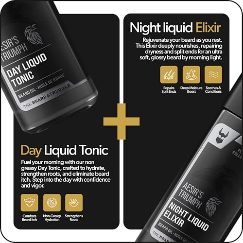 The Beard Struggle Tonic + Elixir Beard Oil Bundle - Platinum Collection - Grooming Beard Oil - Softens, Moisturizers, and Strengthens Beard Growth - Pack of 2, Aesir's Triumph