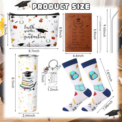 Patelai 6 Pcs 2026 Christian Graduation Gifts Set Congrats Grad Gift Basket for College High School with Tumbler Keychain Makeup Bag Notebook Pen Sock Graduation Present for Graduates Her Him Daughter