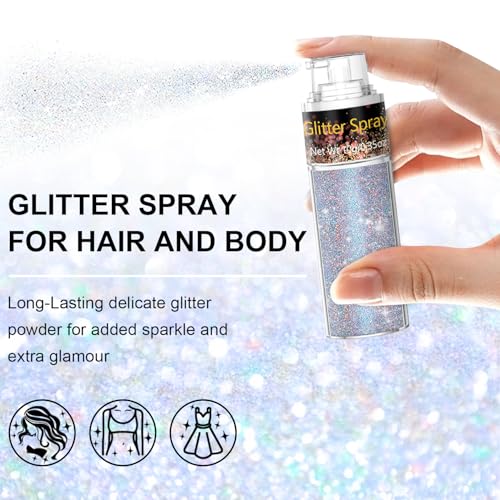 Hair and Body Glitter Spray, 1PC Glint-Rainbow Glitter Hairspray Dry Powder Makeup for Clothes, Festival Rave Prom Loose Sparkle Powder,Holographic Ultra Fine Resin Glitters for Crafts (Glint-Rainbow)