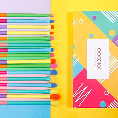 Docolor 15Pcs Neon Eye Makeup Brushes Set + 16Pcs Colorful Eyeshadow Makeup Brush Set Professional Makeup Brushes Eye Shadow Concealer Eyebrow Eyelash Eye Liners Blending Make Up Brushes Set
