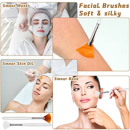 Skyley Esthetician Supplies 4 Pack Facial Headbands Esthetician Makeup Head Wrap 30 Pieces Compressed Facial Sponges, 4 Pieces Face Mask Fan Brushes(Yellow, White, Orange)
