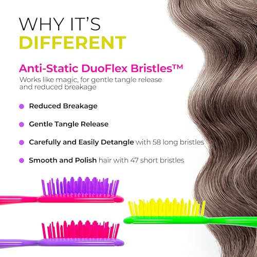 FHI Heat UNbrush Detangling Brush (3-Pack Bundle) ? Hair Brush for All Wet/Dry Hair Types ? Pain-Free Detangler Brush w/DuoFlex Anti Static Bristles ? Lightweight Travel Hair Brush (Neon Collection)