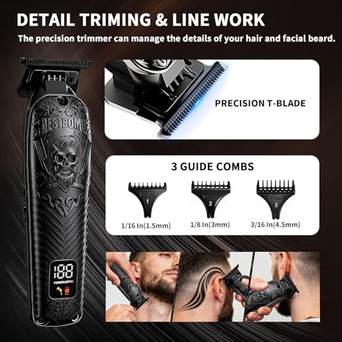 BESTBOMG Professional Cordless Mens Hair Clippers & Beard Trimmer Kits & Sets,Metal Hair Clippers Cutting Grooming Kit with Long Battery Life for Family Barber Use (Black)
