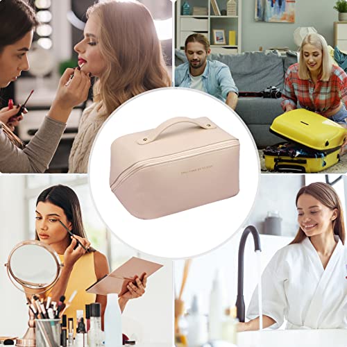 Toiletry Bag For Women Portable Make Up Bag Waterproof Wash Bag PU Leather Cosmetic Bag Bathroom Shower Bag Multifunctional Travel Organizer For Shampoo, Cosmetics, Toiletries White