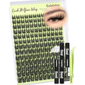 Calphdiar DIY Lash Extension Kit Thick Lash Clusters Kit Wispy Eyelash Clusters 8-18mm D Curve Eyelash Extension Kit Manga Spiky Lash Extension Individual Lashes with Lash Bond and Seal Tweezers