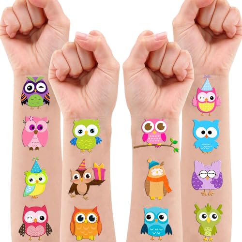101 PCS Owl Night Birds Temporary Tattoos Themed Birthday Party Decorations Favors Supplies Decor Cute Wisdom Kawaii Intelligent Tattoo Stickers Gifts For Game Boys Girls Classroom School Prizes