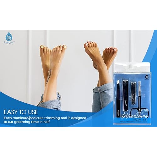 Pursonic | Salon Quality Manicure Tool Kit for Manicures & Pedicures, Includes Nail Clippers, Tweezers & Nail Scissors - Durable Stainless Steel Material with Anti-Slip Design for High Performance and
