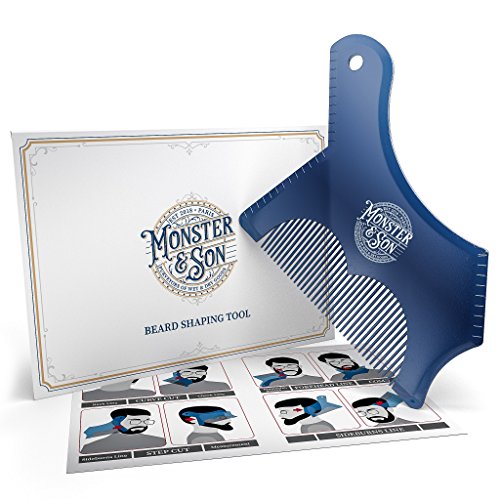 Monster&Son Beard Shaping Tool For Men - Classic Oversized Design (Blue Clear) - Lineup Stencil Shaper for Styling and Shaping - Alignment Guides for Perfect Symmetry