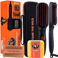 Beard Straightener for Men Kit - Includes Portable Heated Beard Brush, Beard Soap, Pearwood Comb, & Storage Case