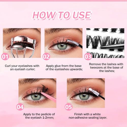 Eyelash Clusters Extension Natural Thick D Curl Cluster 300pcs 60D+80D+100D 10-18mm Individual Eyelash Extensions Natural Fluffy Wispy Fake Eyelashes,(60D+80D+100D, 10-18mm,300Pcs)