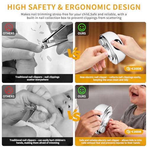 2026 Upgraded 3-in-1 Electric Nail Clipper File & Toenails, Rechargeable Electric Nail File, 6 Speeds with LED Light & Nail Debris Storage, Suitable for Children, Adults, Elderly for Thick Nails