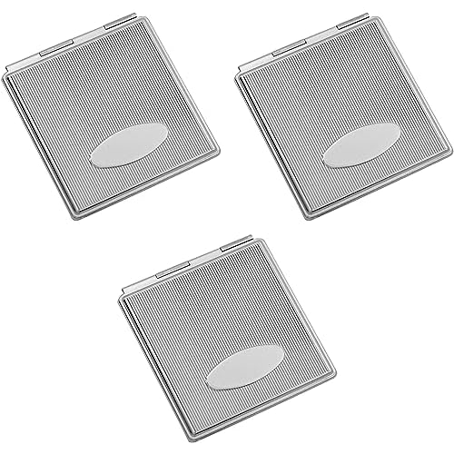 Stephanie Imports Set of 3 Engraveable Grooved Pattern Double Sided Magnifying Compact Mirrors (Silver, Large Square)