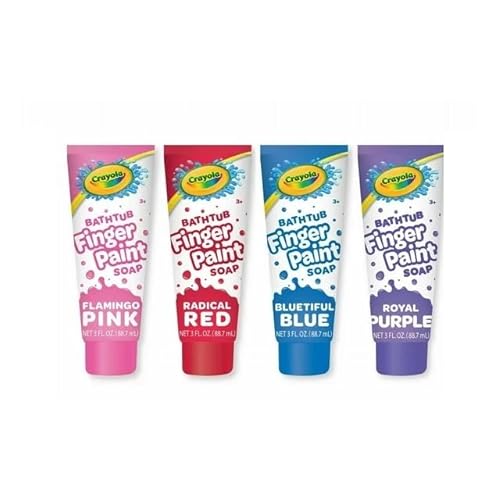 Crayola Bathtub Fingerpaint 4 Color Variety Pack, 3 Ounce Tubes (Radical Red, Flamingo Pink, Bluetiful Blue and Royal Purple)