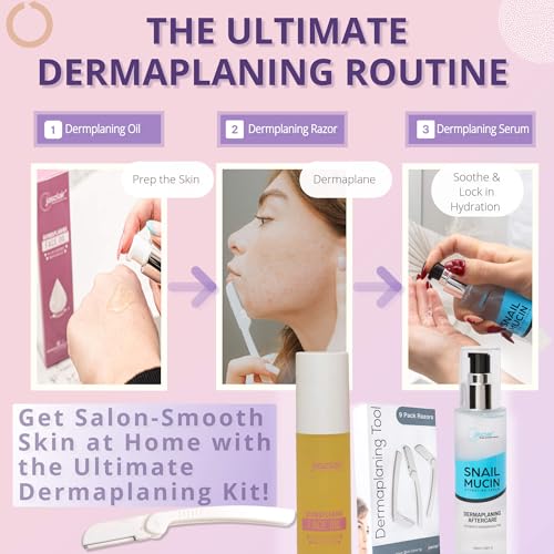 Dermaplaning Tool (9 Count) and Dermaplane Oil Bundle ? Easy to Use Face Razor with Smooth Glide Shave Oil for Gentle Exfoliation