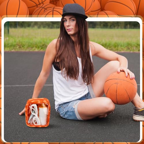 10 Pcs Basketball Clear Makeup Bag Basketball Sport Cosmetic Snack Goodie Bag with Zipper Handle PVC Pouch Waterproof Travel Toiletry Handbag Accessories for Woman Friends Birthday Team Gift