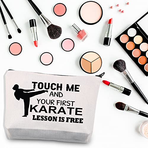 BDPWSS Karate Girl Gifts Karate Cosmetic Bag Touch Me And You First Karate Lesson Is Free Zipper Pouch For Karate Lovers Gift (Touch karate lesson)