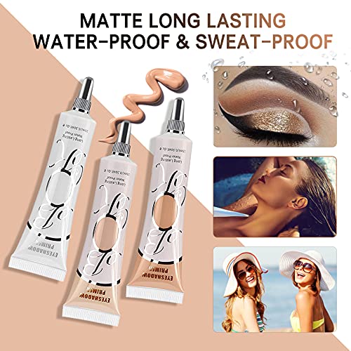 3 Pack Matte Eyeshadow Primer for Oily Lids No Crease White Medium Dark Cream Eye Primer Makeup Eyeshadow Base Waterproof & Long Lasting Eyelid Primer Liquid Eye-shadow for All Shadows (Set E)