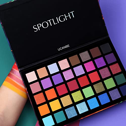 UCANBE Spotlight Eyeshadow Palette + 15 PCS Eye Brushes Makeup Set, Professional 40 Color Matte Shimmer Glitter Eye Shadow Pallet Highly Pigmented Waterproof Long Lasting Make up Pallete